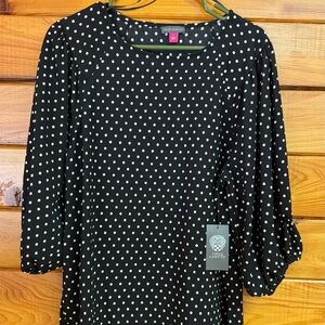 Vince Camuto black and white polka dot top size L
